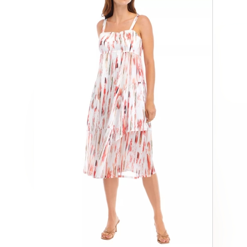 DKNY Smudge Print Midi Dress – Square Neck – Size Medium